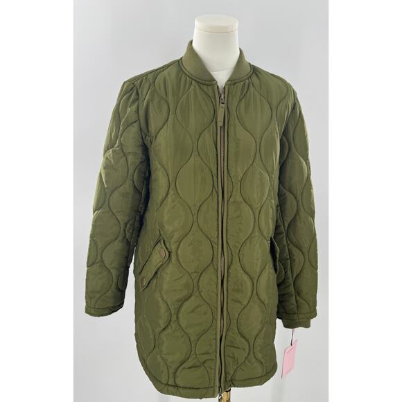 Avec Les Filles Quilted Green Liner Jacket Tunic Length Zip Coat Small - Picture 2 of 9